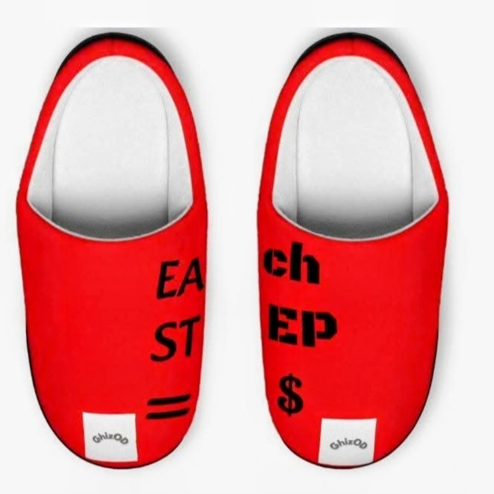 (Customized)Red Slip-On Shoes with Black Text